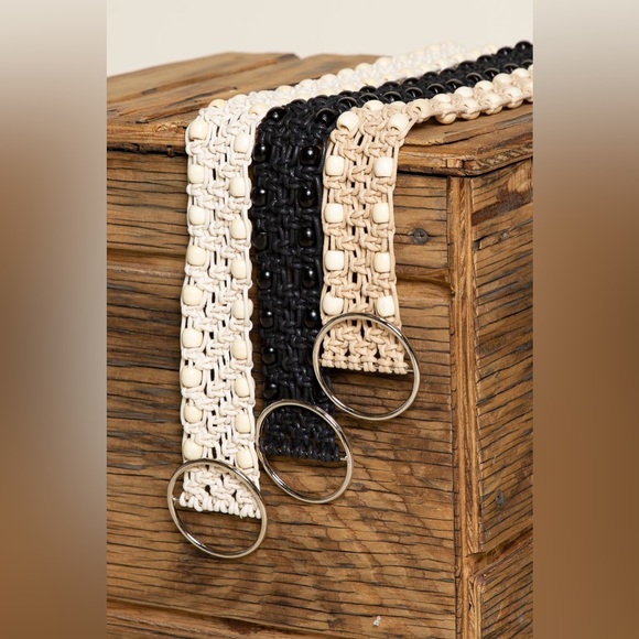 New! Belt13 Cream Leatherette belt with beads - Picture 1 of 11